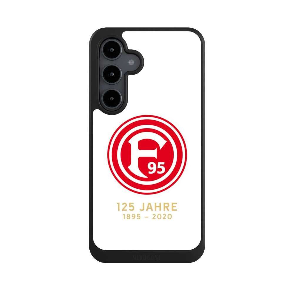 NIVOCASE Handyhülle Fortuna Düsseldorf Logo Wappen 125 Jahre Fortuna Weiß, Samsung Galaxy S24 FE 5G Hülle Handyhülle NIVOcore Schwarz