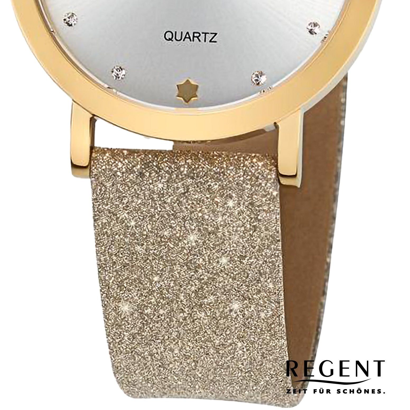 Damen (ca. Damen Armbanduhr rund, 32,5mm), Armbanduhr Quarzuhr groß Regent Regent Lederarmband extra Analog,