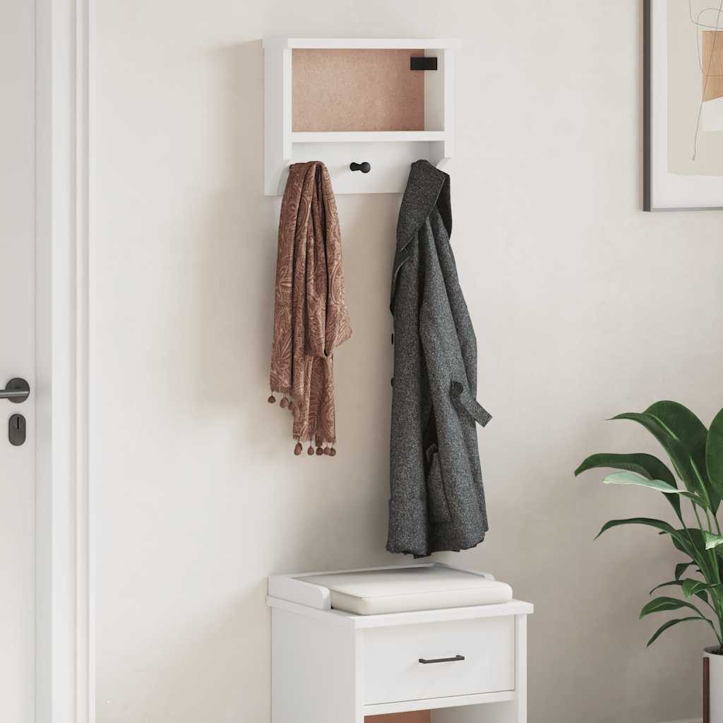 vidaXL Garderobenständer Wandgarderobe SANDNES Weiß 45x12x35 cm Massivholz Kiefer, (1 St)