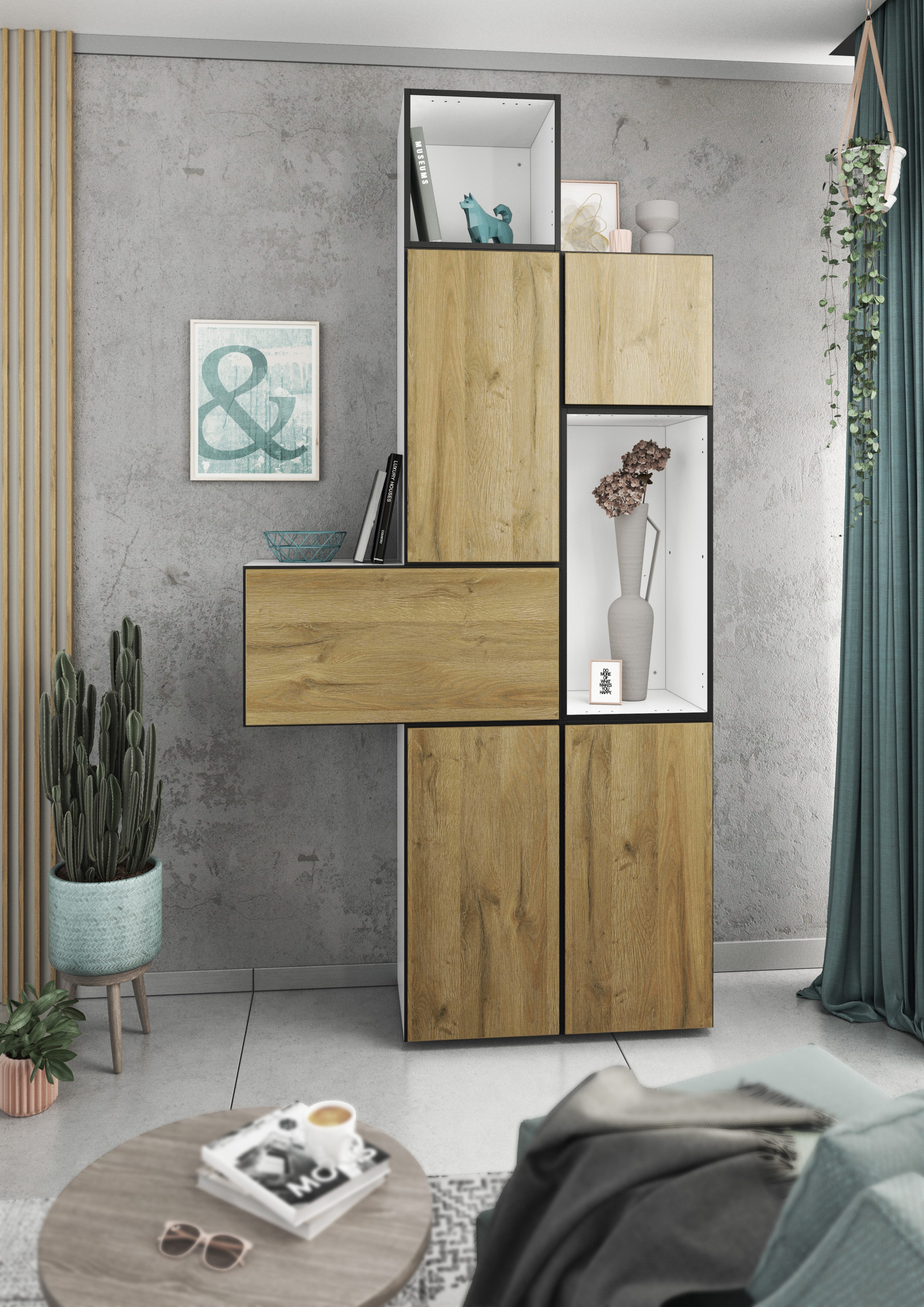 BMG Мебель Schrank-Set Modul+, (7 tlg. 114 x 228 x 38 cm), Wohnzimmerschrank Set mit Softclose, Made in Germany