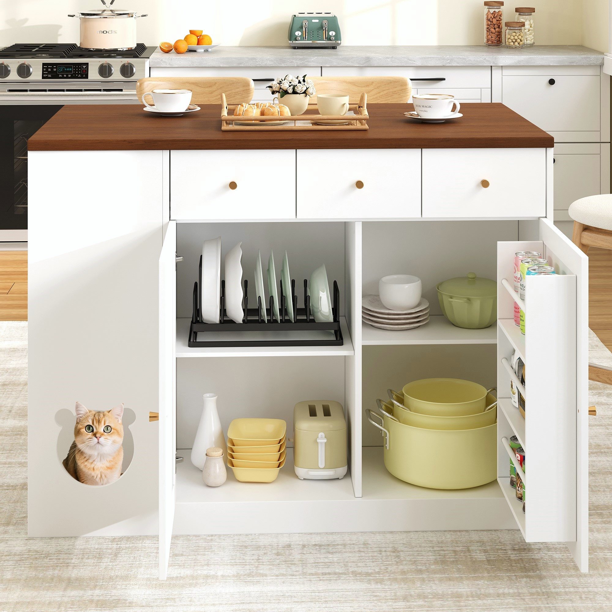 STILVORA Küchenwagen mit Haustieressbereich,Kücheninsel Küchenschrank auszi günstig online kaufen