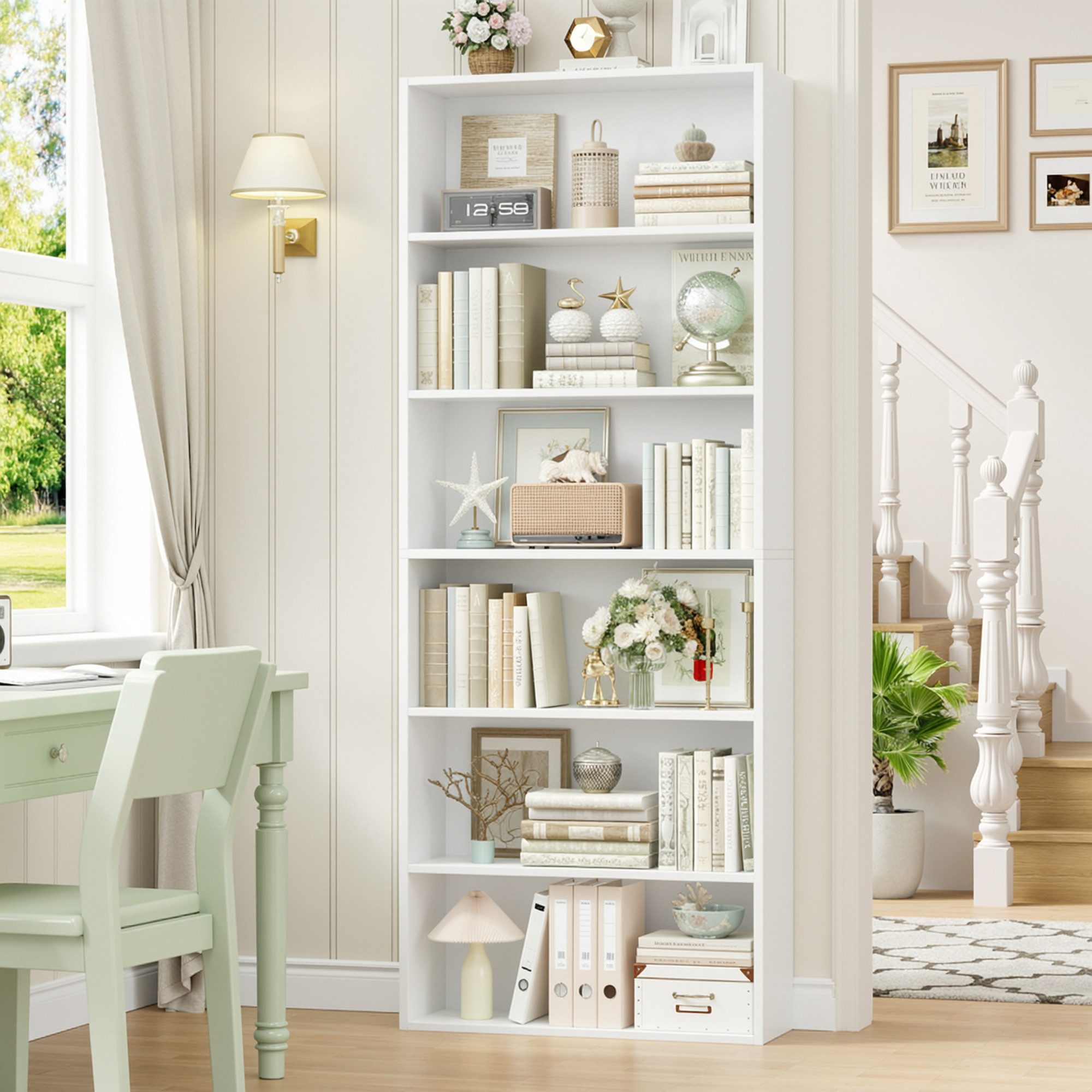 Homfa Bücherregal, 180cm Standregal Büroregal Raumteiler mit 6 Fächern Weiß