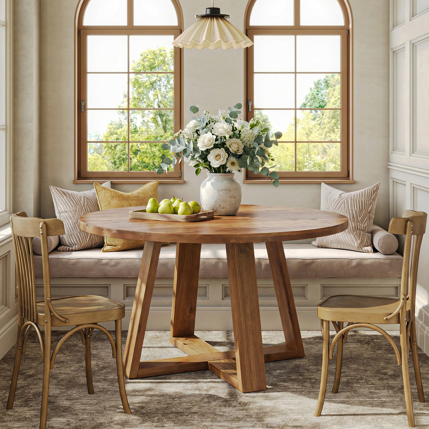 Tribesigns Esstisch 120cm Runder Massivholz-Esstisch, Küchentisch im Landhausstil für 4-6