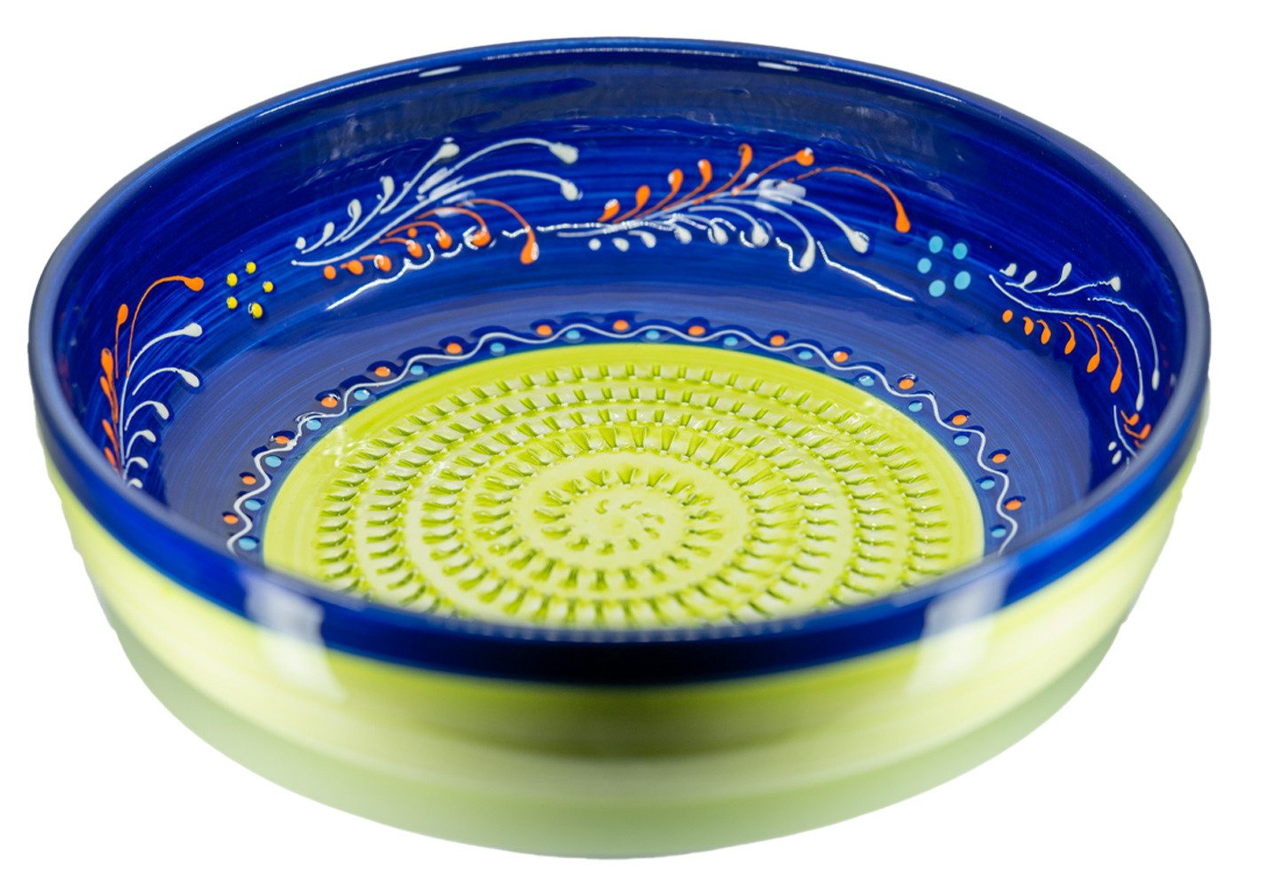 Kaladia Multireibe Große Reibeschüssel in Grün/Grün & Blau, Keramik, handbemalte Küchenreibe - Made in Spain
