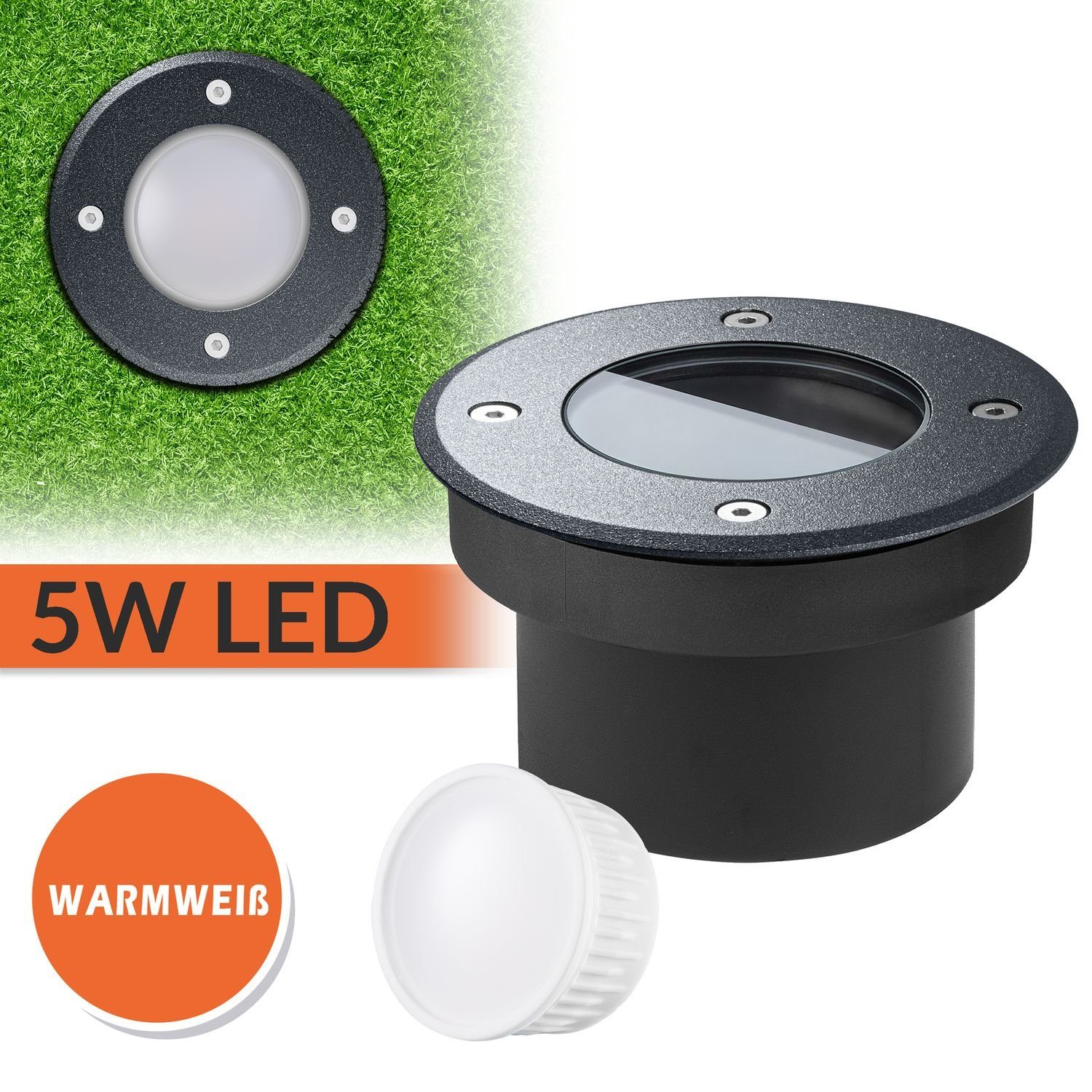 LEDANDO LED Einbaustrahler Flacher LED Bodeneinbaustrahler mit tauschbarem LED Leuchtmittel von L