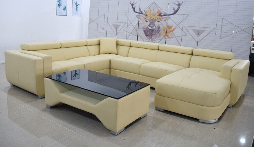 JVmoebel Ecksofa »Design Ecksofa Leder Sofa Couch Wohnlandschaft +  Couchtisch Sofort«, 4 Teile