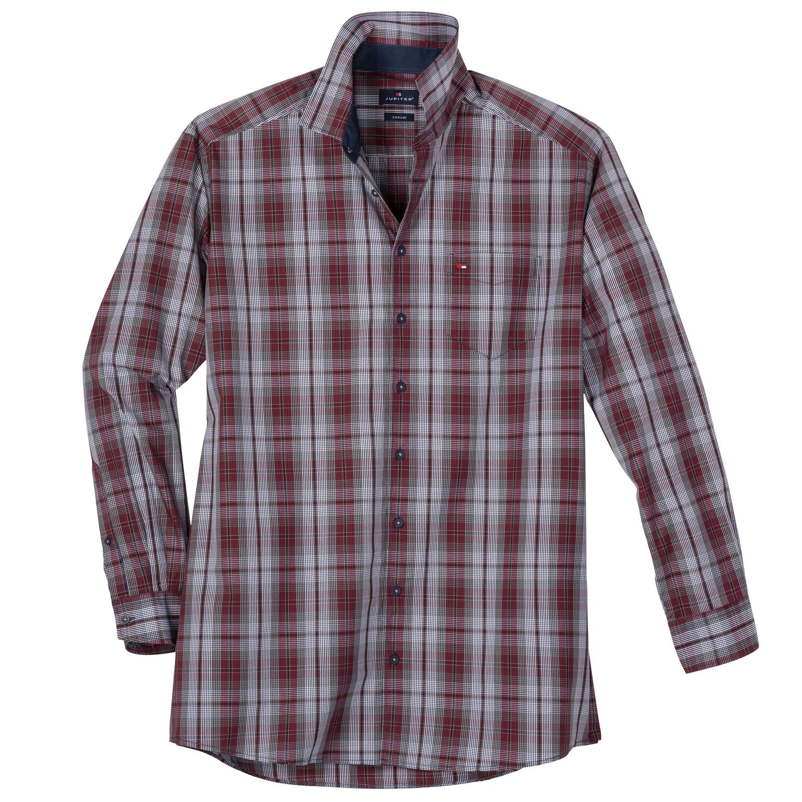 Jupiter Langarmhemd Jupiter XXL Langarmhemd weinrot-grau-navy kariert