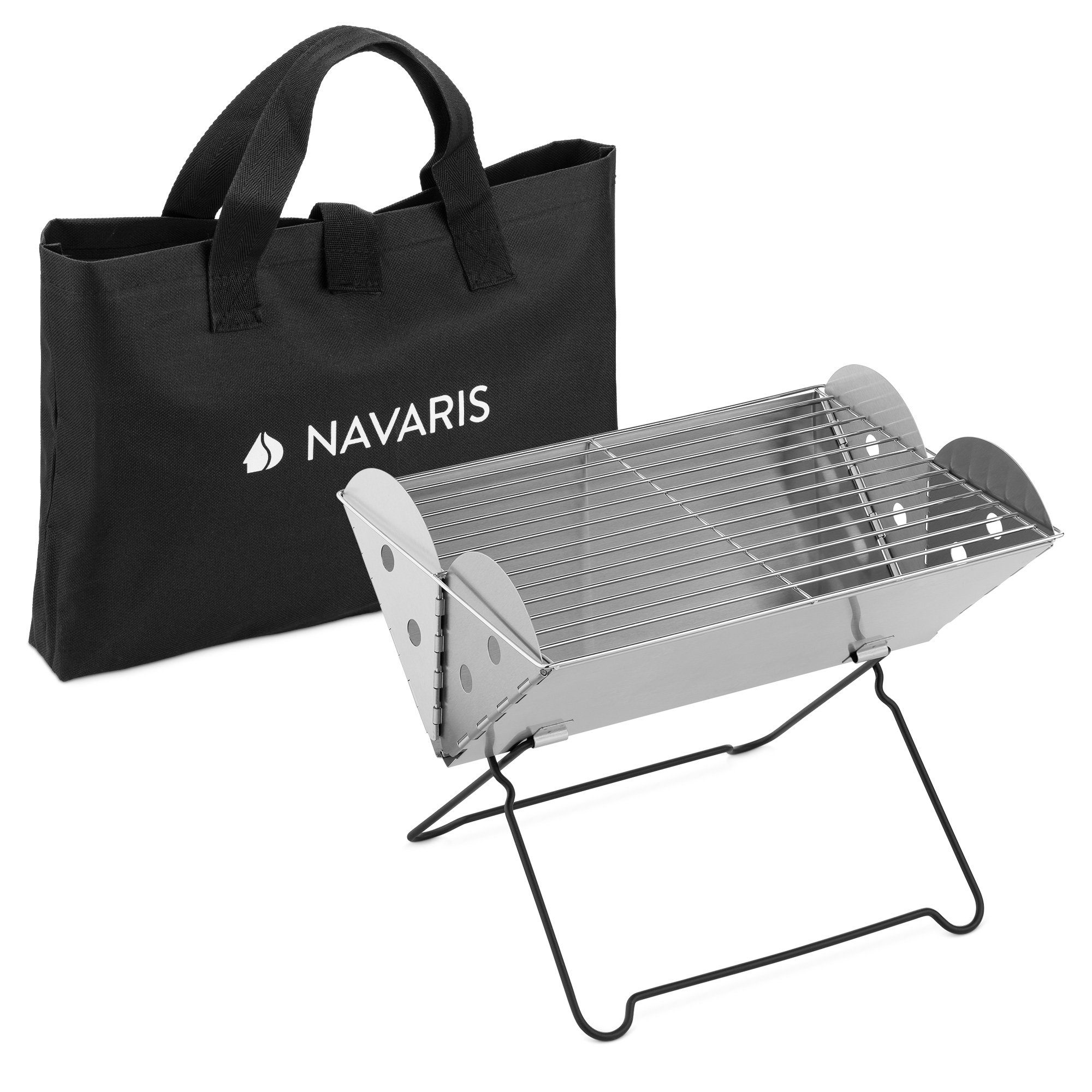 Navaris Holzkohlegrill Klappbarer BBQ-Grill - 35x26,5x24,5cm - aus Edelstahl