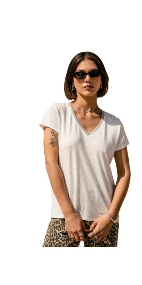 Freeman T. Porter Kurzarmshirt Taile Ribbon Shirt Kurzarm - T-Shirt Damen - Kurzarmshirt weiß V-Aussc