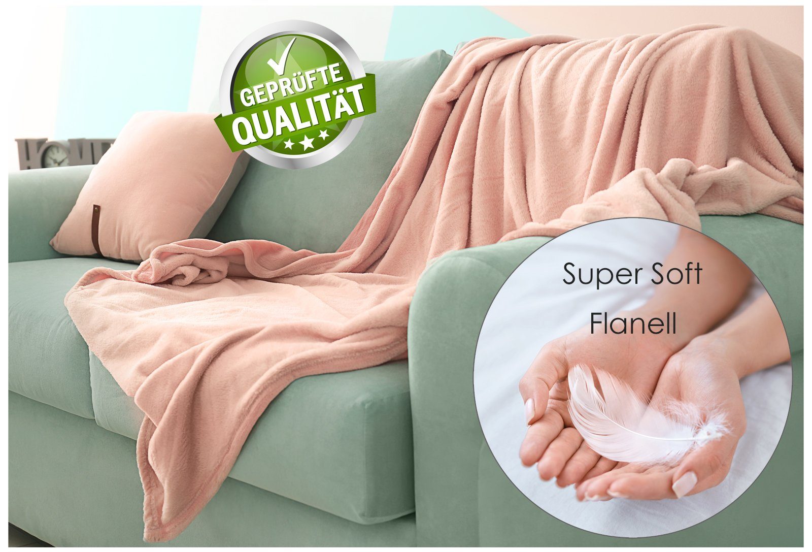 Wohndecke Premium Super Soft Flanell Kuscheldecke Sofadecke, heimtexland, super weich und flauschig, Allergiker geeignet, atmungsaktiv