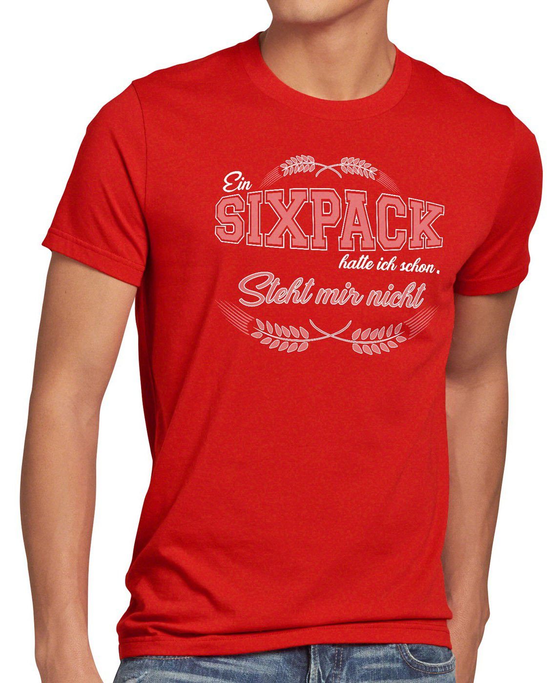 style3 Print-Shirt Herren T-Shirt Sixpack hatte ich steht mir nicht Funshirt Shirt Bier Fun Spruch rot | T-Shirts