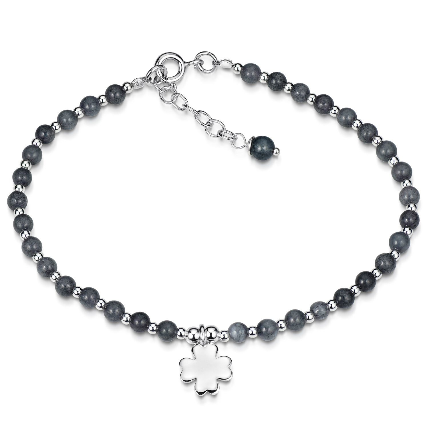 Armkette Damen Kleeblatt Edelstein Achat Grau Schwarz SA-1