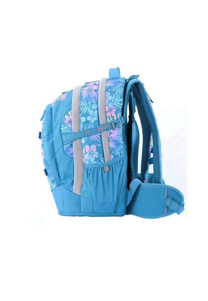 2be Schulrucksack Türkis, mit Turnbeutel und Federmäppchen, Praktischer  Rucksack mit tollem Farbverlauf und Blumenmuster
