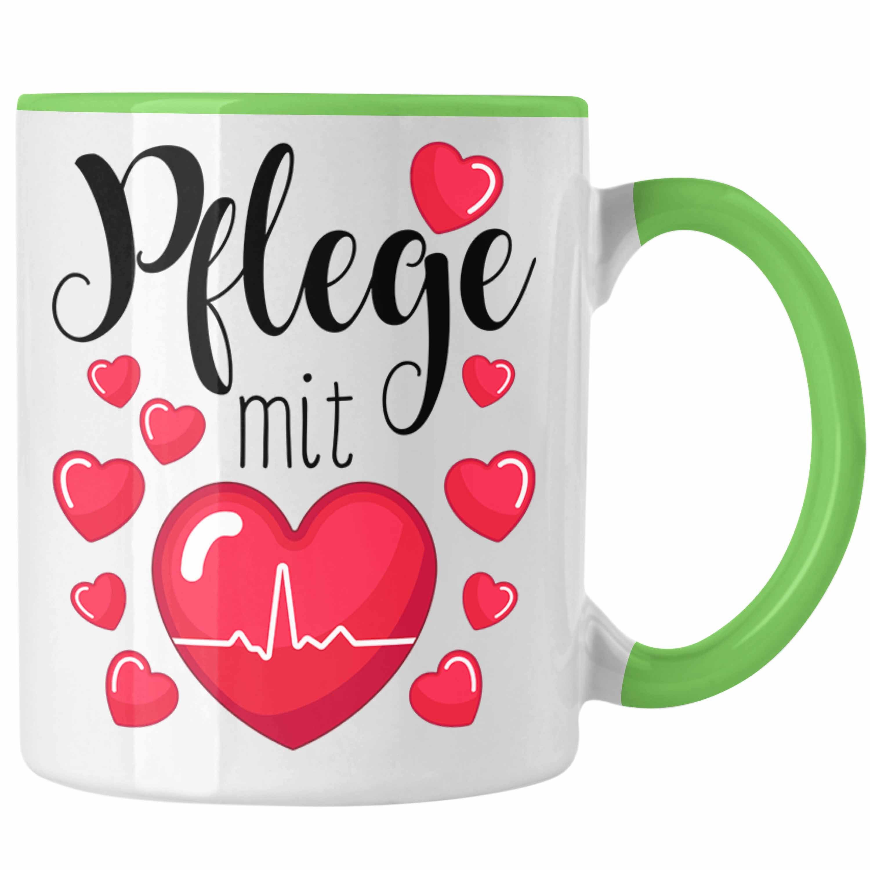Tasse Herz Mit Pflege Tasse Grün Krankenpflege Pflege Pflege Trendation Altenpflege Geschenk