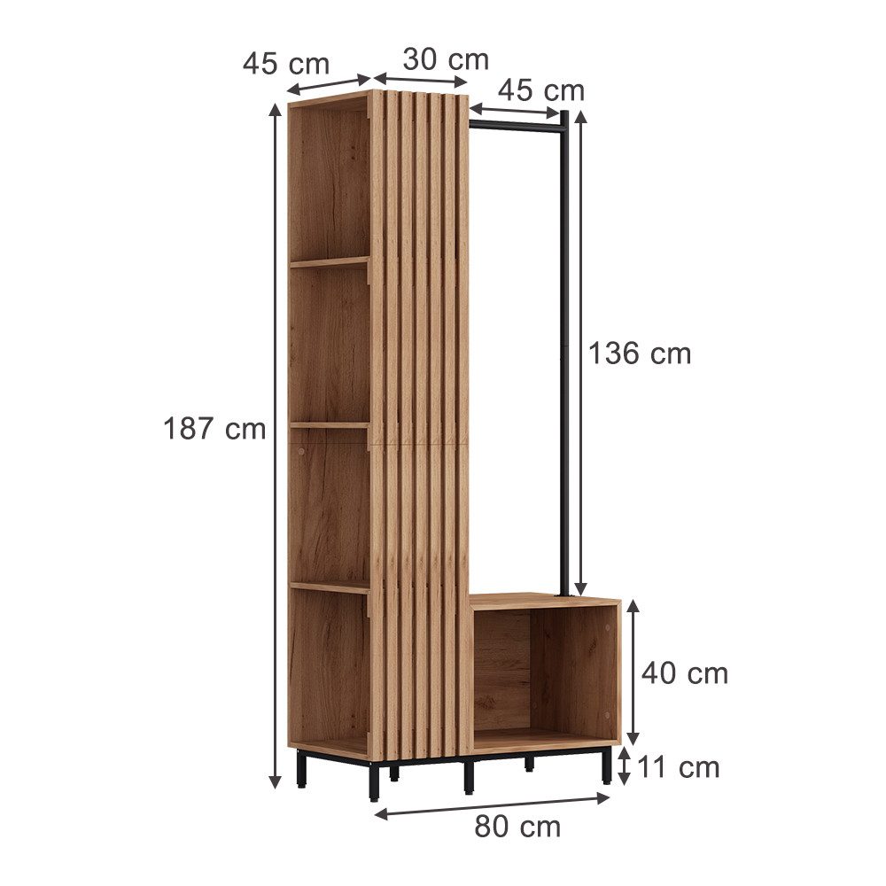 Vicco Garderoben-Set Zinto, dąb kraft złoty, 80 x 187 cm mit 5 Ablagefächern, (1-St)