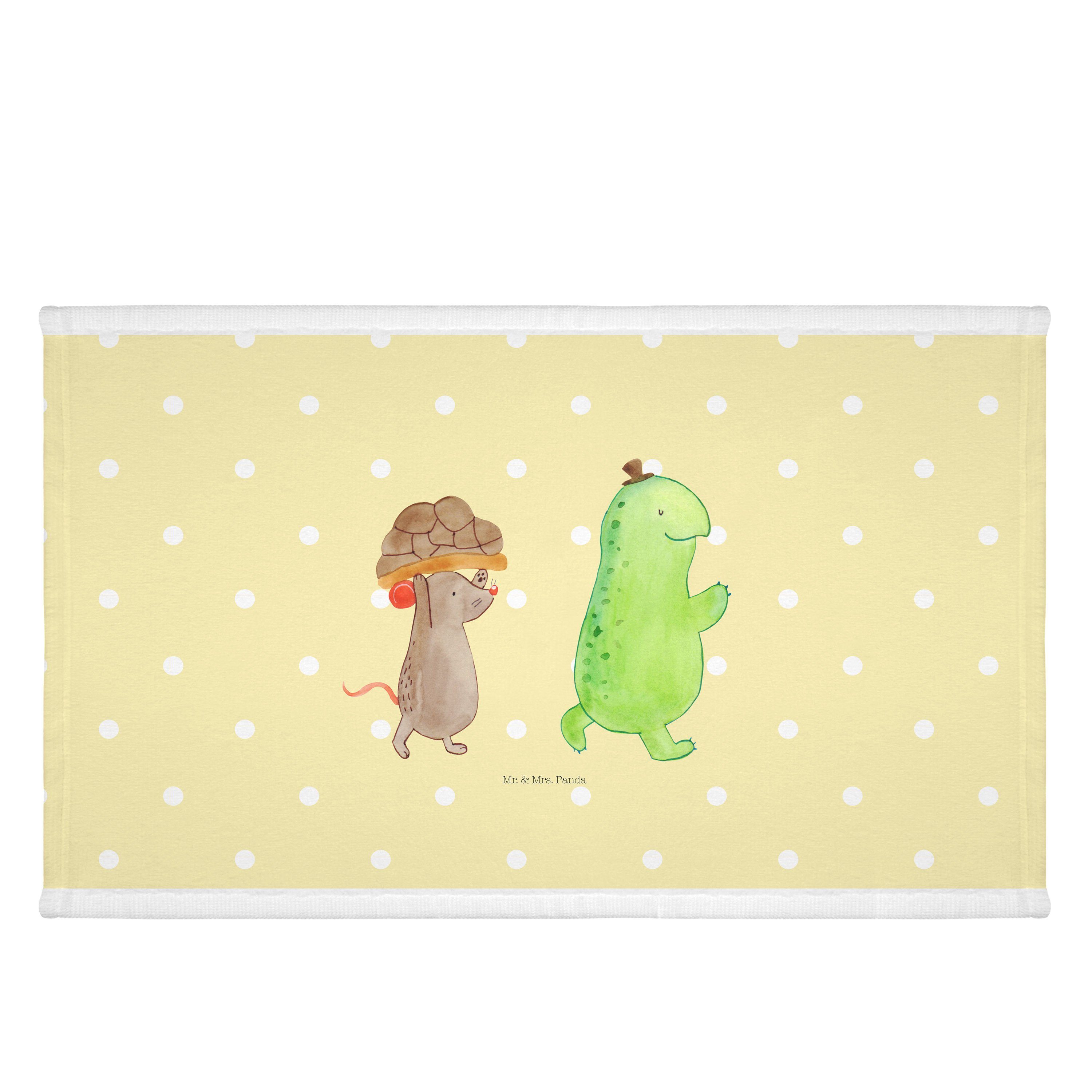 Mr. & Mrs. Panda Handtuch Schildkröte & Maus - Gelb Pastell - Geschenk, Freunde, fröhlich, Hand, (1-St) | Alle Handtücher