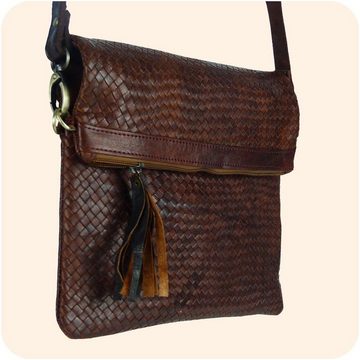 SIMANDRA Handtasche Leder Tasche Dafira 33x26cm, marokkanische Umhängetasche in Flecht-Optik mit 3 Fächern