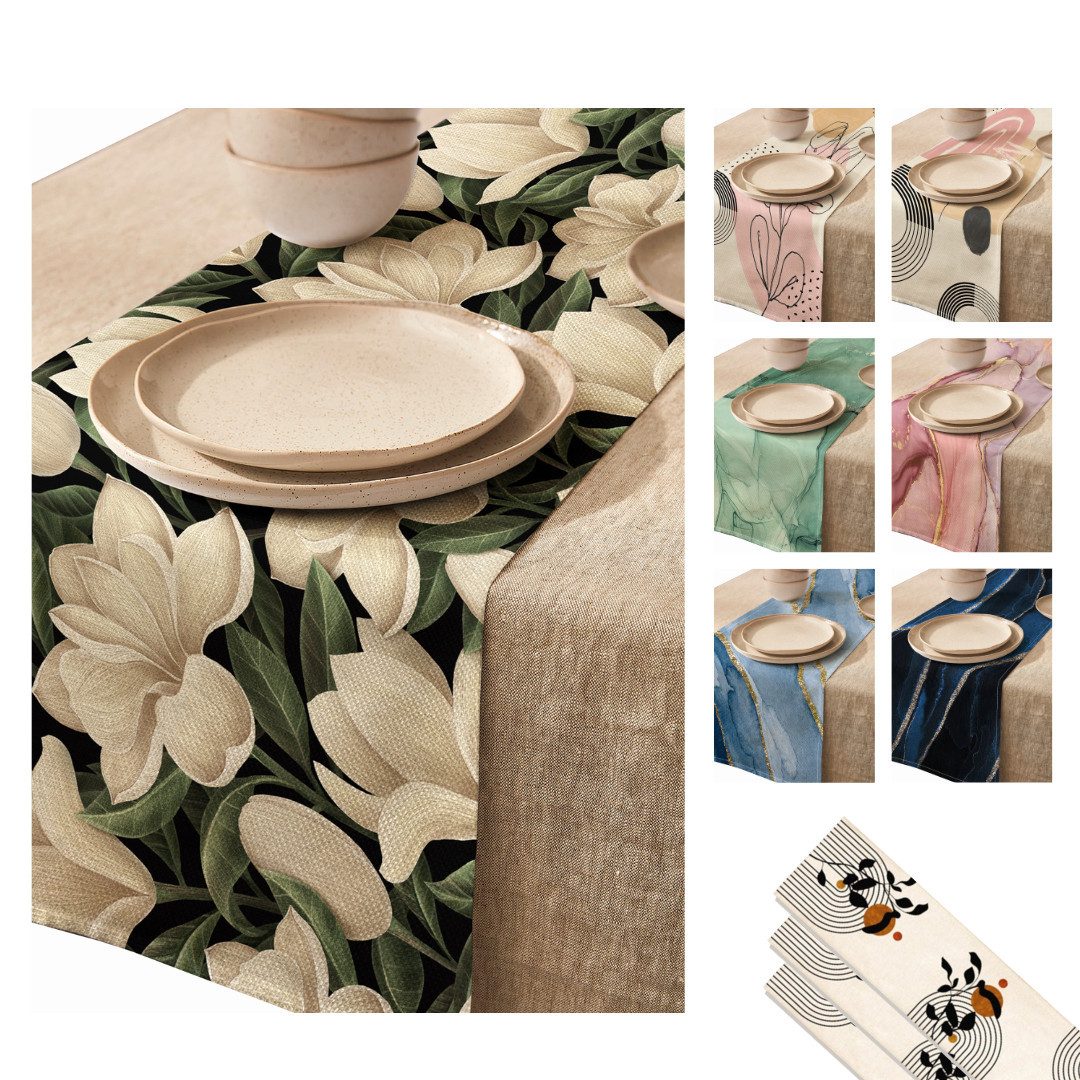 LIVINA HOME Tischläufer Premium Tischdecke abwaschbar, Tischband, moderne Leinenoptik Decke, Tischtuch, Juteband, Gartentischdecke, Tafeltuch