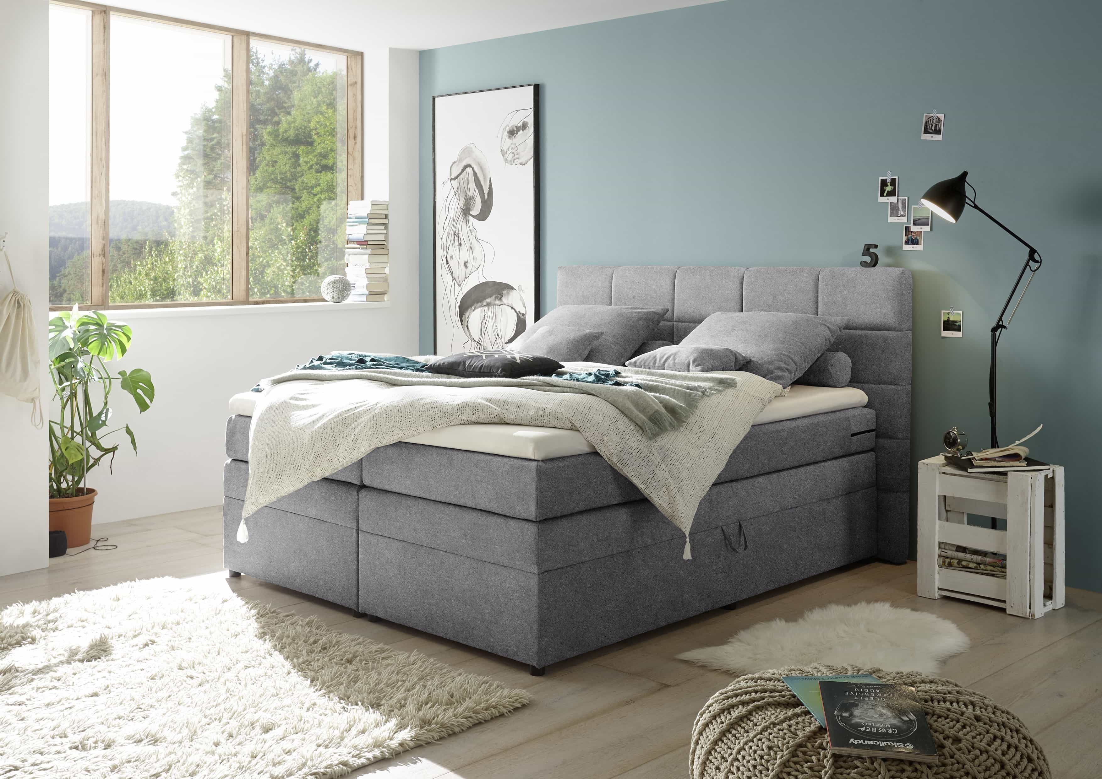 ED EXCITING DESIGN Boxspringbett Tacoma 180x200 inkl. Stauraum, Topper und H2/H3 Matratze (Bestehend aus Unterbox, Matratze, Topper und Kopfteil), inkl. Matratze H2/H3, Topper waschbar, viel Stauraum