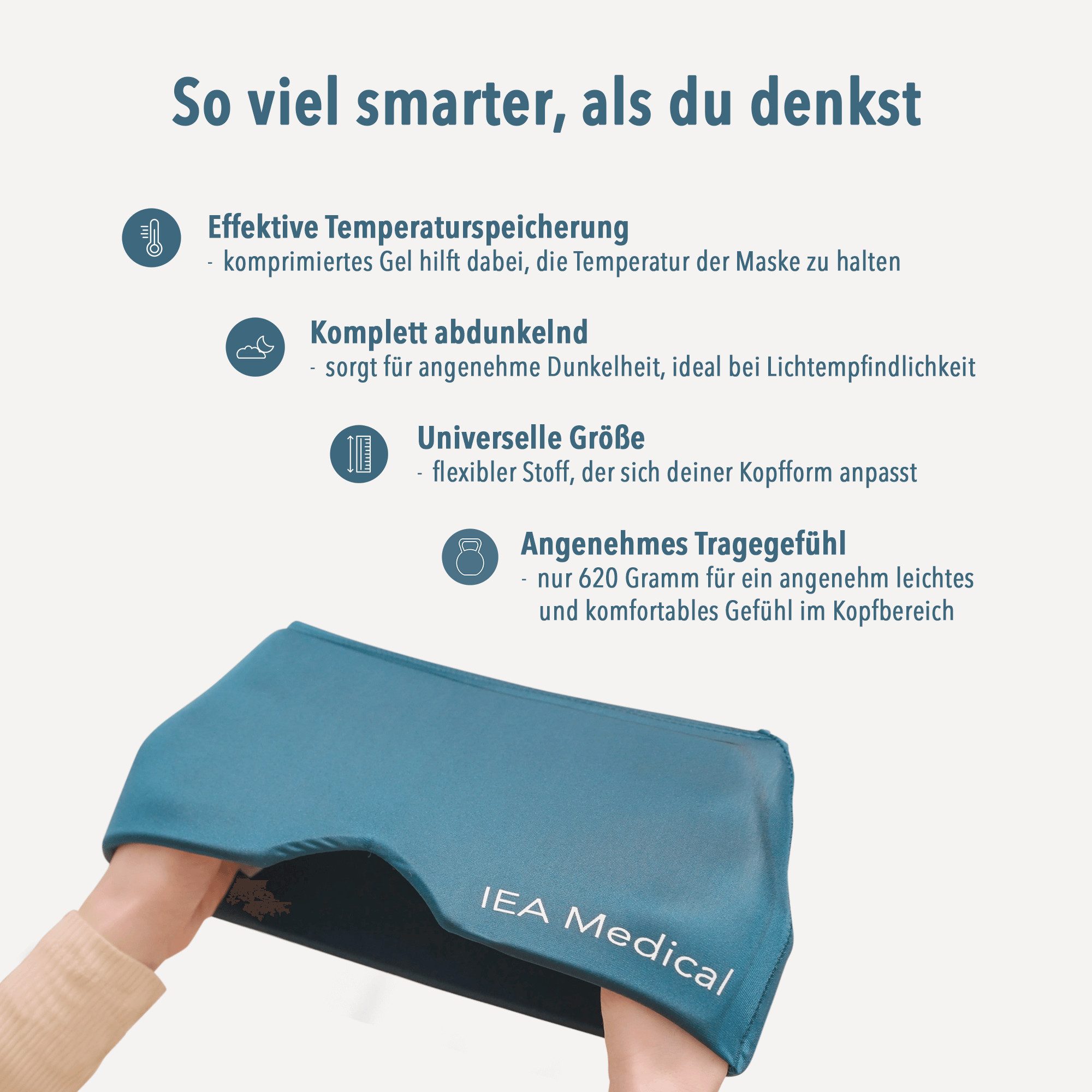 IEA Medical Schlafmaske Migräne Maske für Kopf – Kalt/Warm Gelmaske, Lichtschutz, blau, Soft & elastisch, abdunkelnd, reisetauglich, Kühlmaske,Schlafmaske