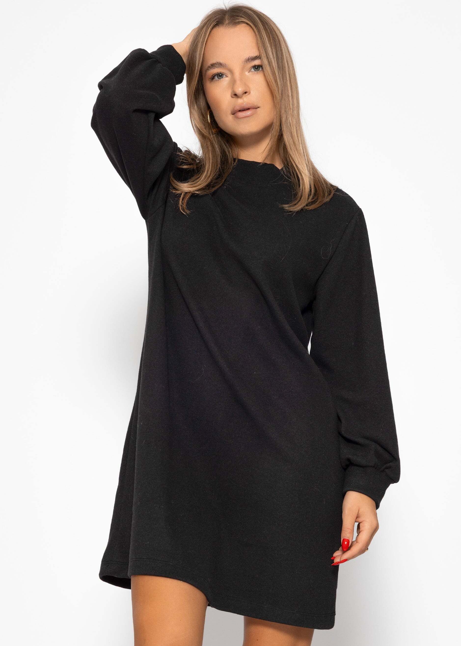 SASSYCLASSY Midikleid Sweatkleid mit Stehkragen für Damen Lässiges Kleid im Oversized Fit Braun Schwarz Beige Grau Dunkelblau – Bild 4 von 5