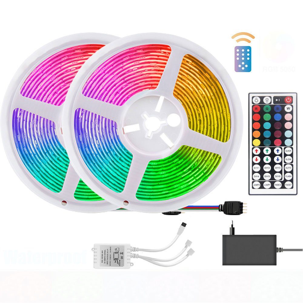 Rosnek LED Stripe 5/10/15M,RGB,mit Fernbedienung,für TV Schlafzimmer | LED-Stripes