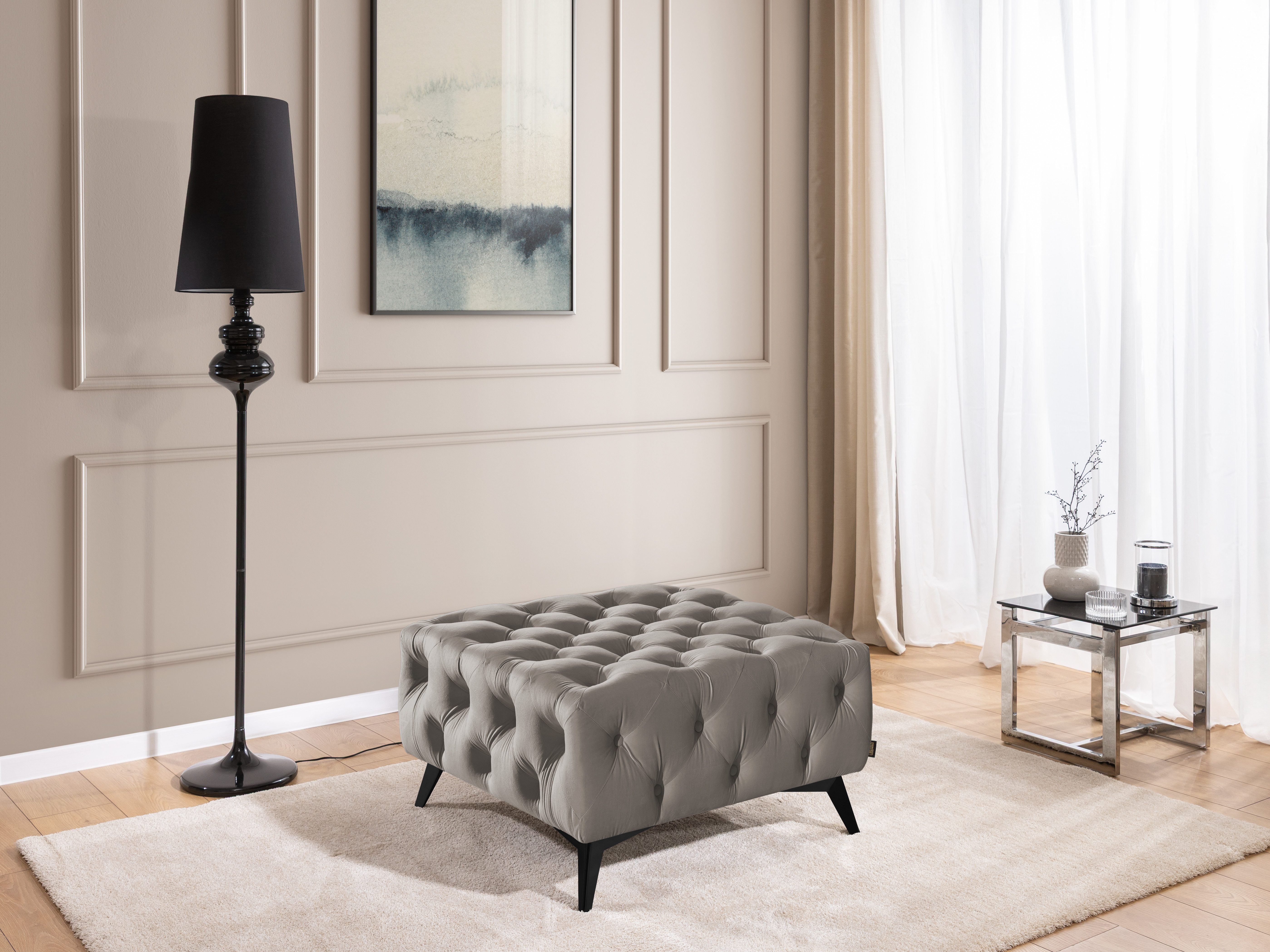 S-Style Möbel Polsterhocker Chesterfield Whitby, mit goldenen, silbernen oder schwarzen Füßen, mit Wellenfederung