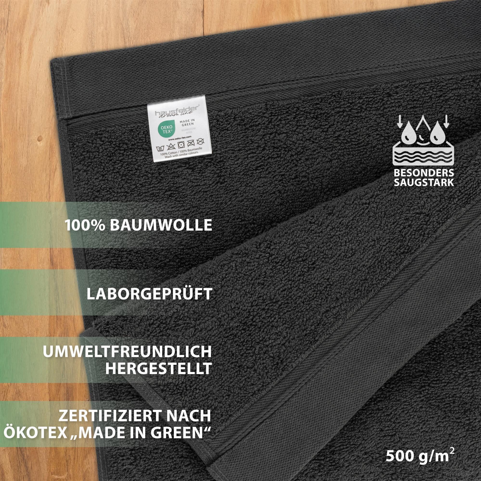 Hausfelder Duschtücher Badetücher Duschtuch 4er Set (Anthrazit, 4 Duschhandtücher 70x140 cm), Baumwollfrottee (Set, 4-St), 100% Baumwolle, weich, saugfähig, Uni-Farben