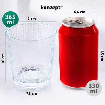KONZEPT Gläser-Set Transparente Trinkgläser Set 365 ml 6 Stk. Stapelbar, 6-teilig