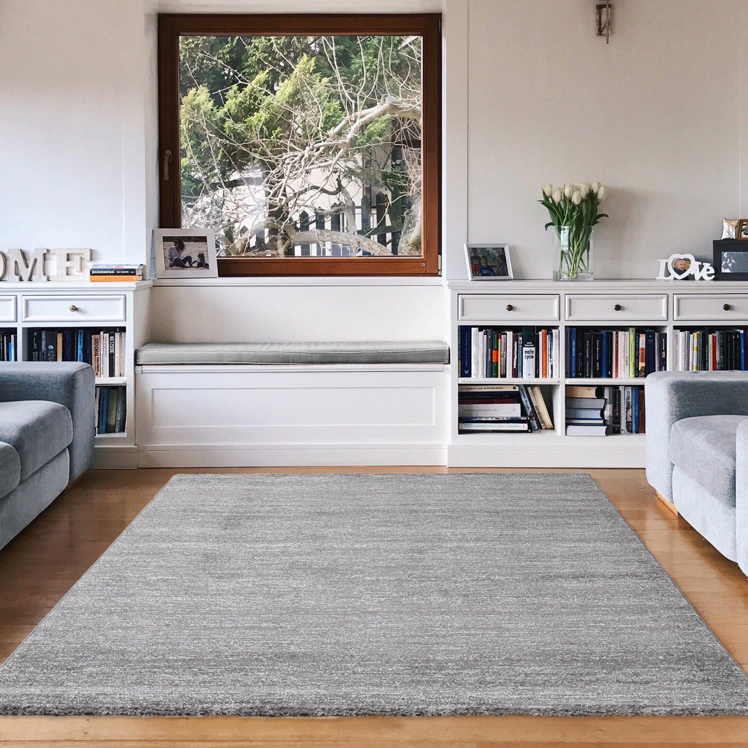 Meliert Vimoda, fürs Wohnzimmer, Rechteckig Modern Teppich Schlafzimmer, Teppich Flur, Grau