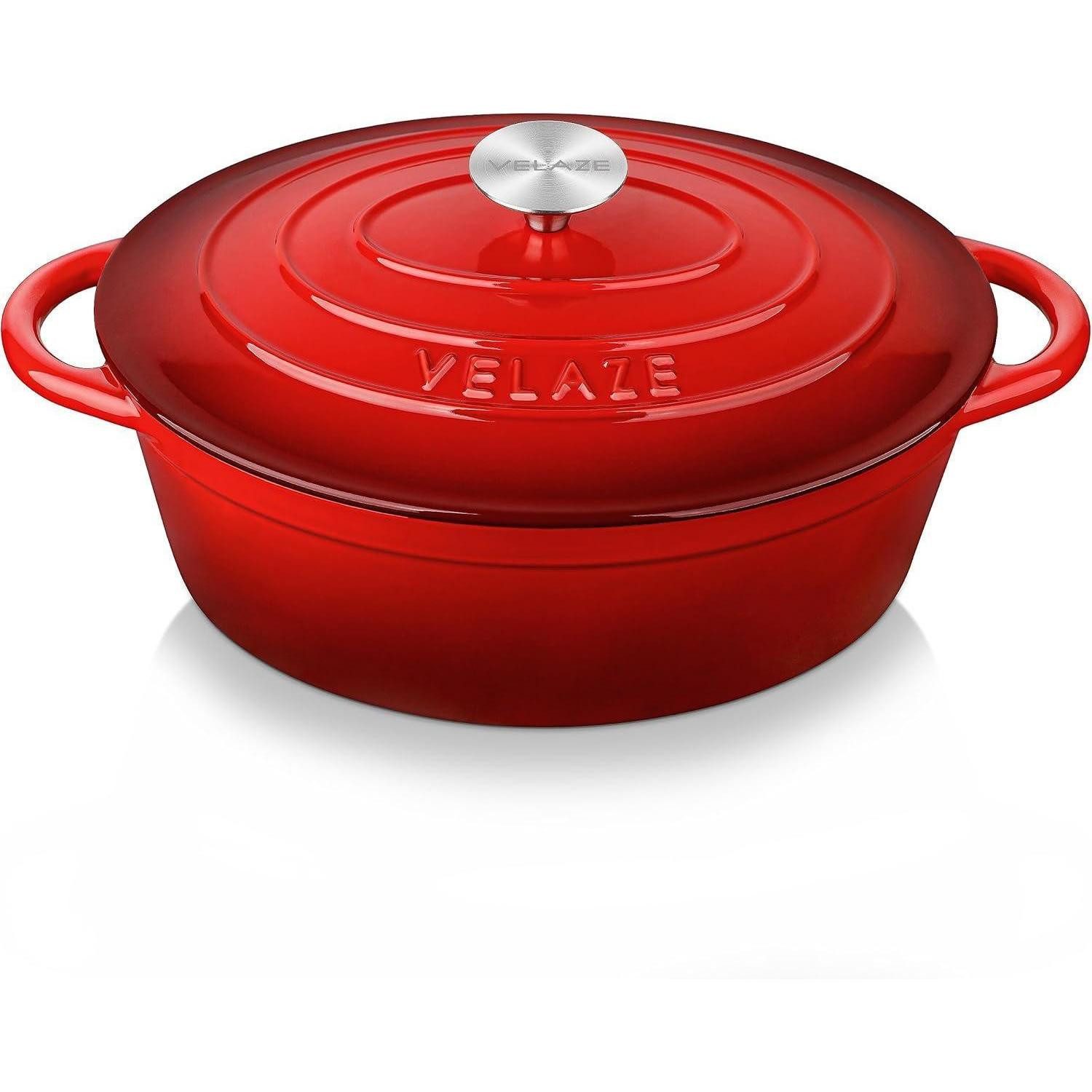 LuxusKollektion Bräter Velaze Gusseisen Topf Brot Backen Oval Bräter mit Deckel 30cm 5L