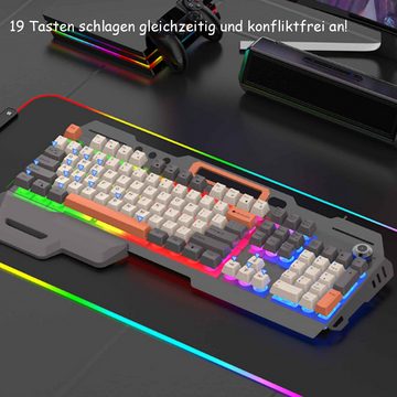 Diida Mechanische Tastatur mit Metalldeckel und Regenbogenbeleuchtung Gaming-Tastatur (Ergonomische Gestaltung, Design des Handyhalters)