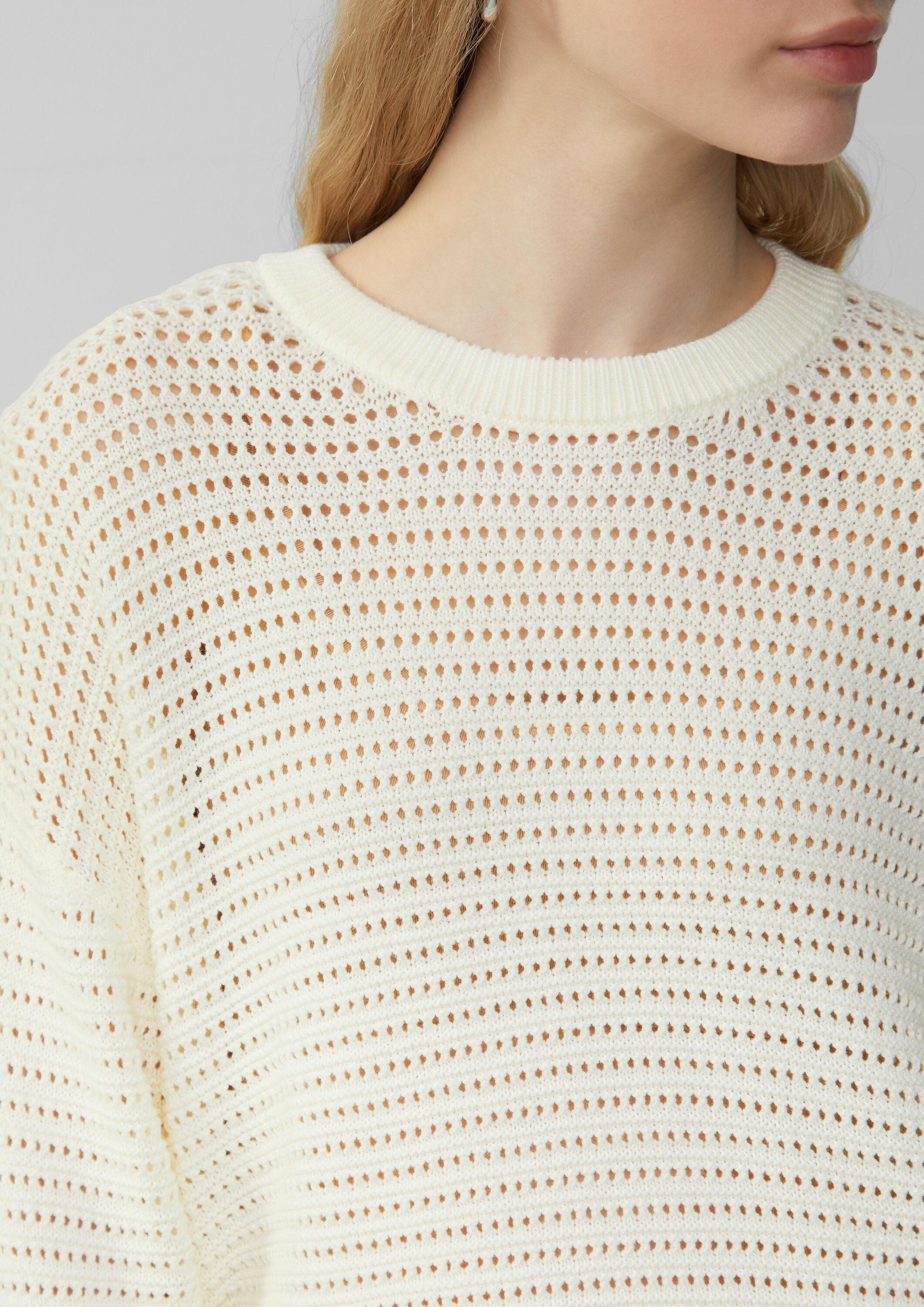 QS Longpullover Strickpullover Unisex Pullover mit Ajourmuster