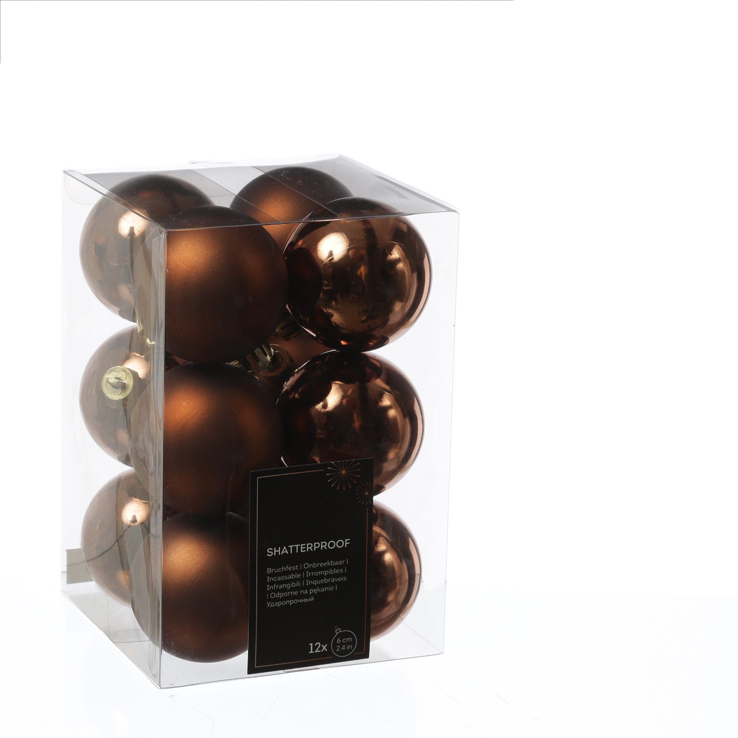 MARELIDA Weihnachtsbaumkugel Christbaumkugeln Weihnachtskugeln bruchfest 6cm braun 12er Set (12 St)