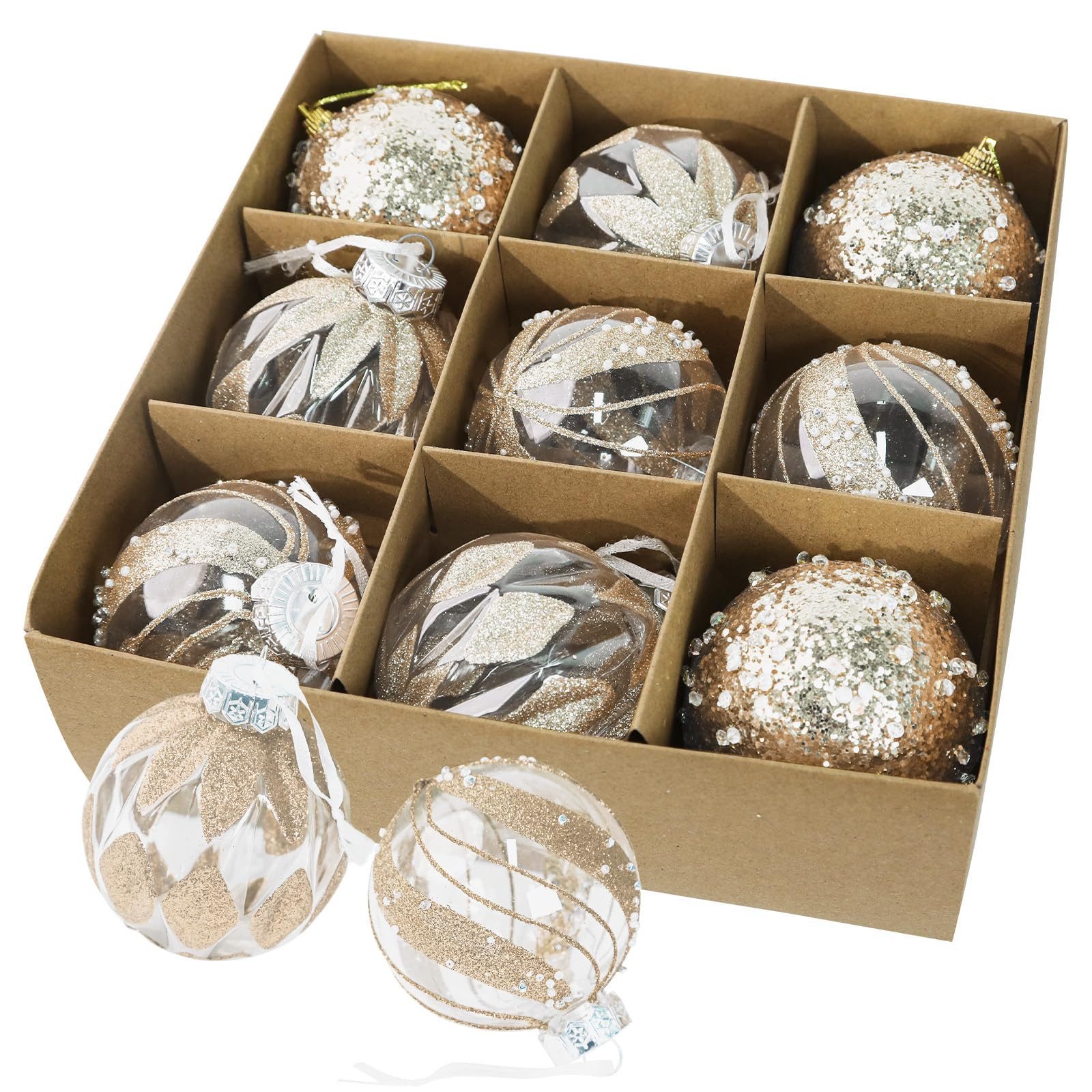 M&W DAS DESIGN Weihnachtsbaumkugel Weihnachtskugeln Christmas Decorations 8CM Champagner