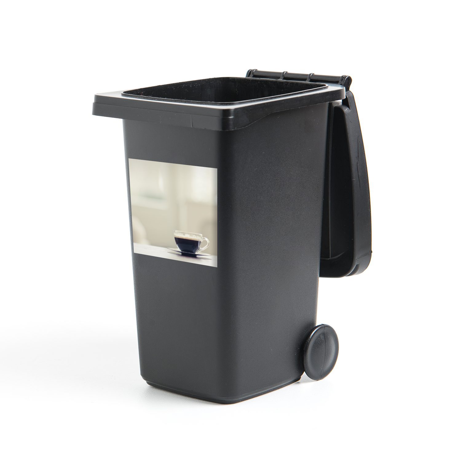 MuchoWow Wandsticker Espresso in Glastasse (1 St), Mülleimer-aufkleber, Mülltonne, Sticker, Container, Abfalbehälter