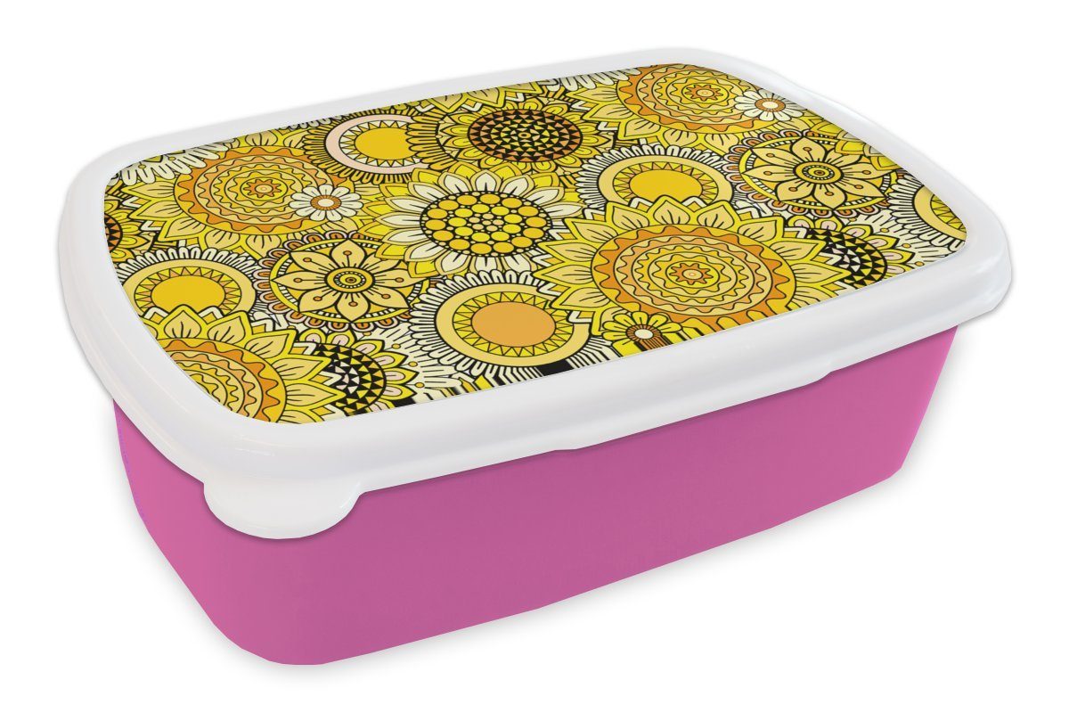 MuchoWow Lunchbox Sonnenblume - Kunststoff, Snackbox, Erwachsene, Kinder, Mädchen, - rosa (2-tlg), Kunststoff Brotdose Gelb, Muster Brotbox für