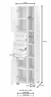 Schildmeyer Hochschrank Milan Breite 42 cm, mit 2 Türen, 3 Schubladen & 6 offenen Fächern