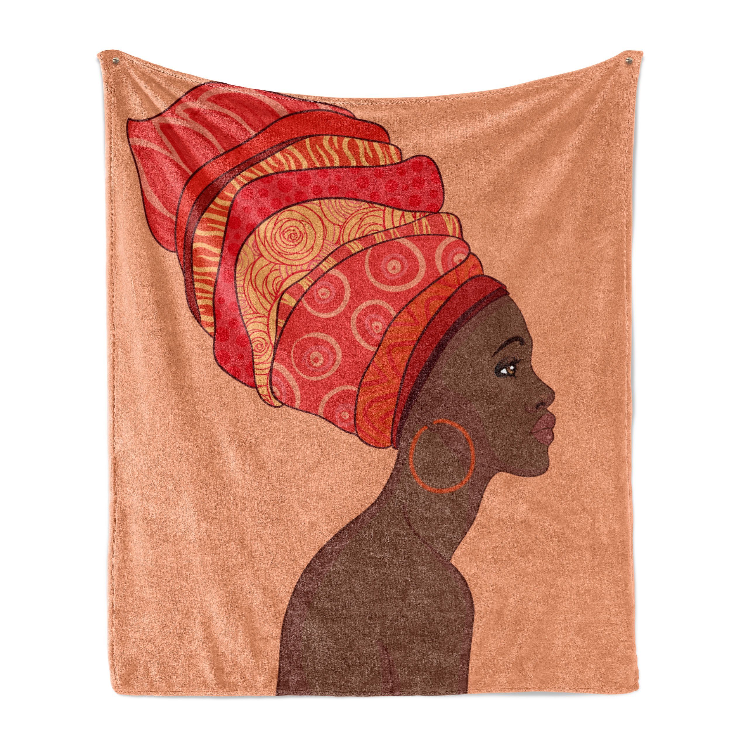 Wohndecke Gemütlicher Plüsch für den Innen- und Außenbereich, Abakuhaus, afrikanische Frau Junges Mädchen Turban | Wohndecken