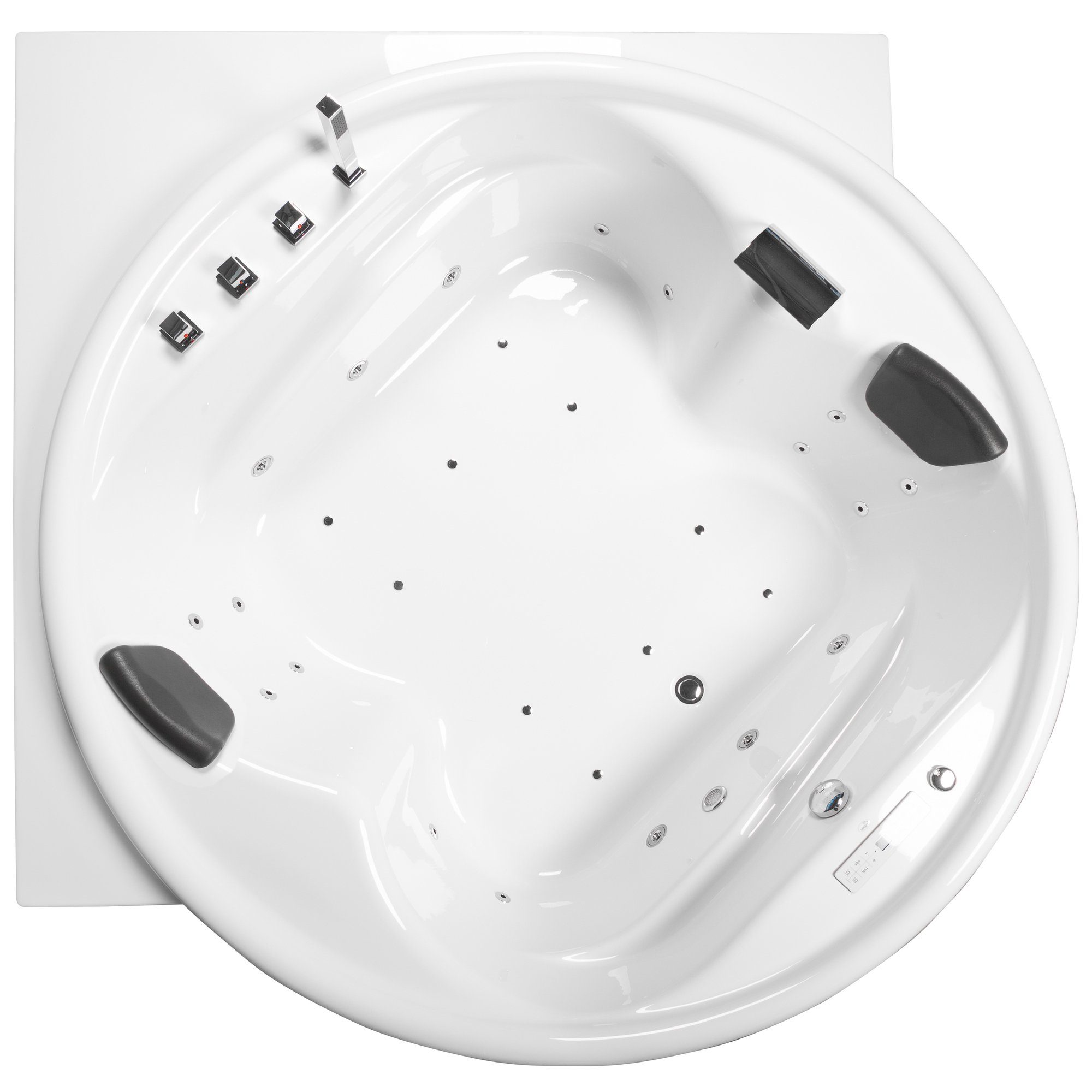 Basera® Whirlpool-Badewanne CLASSIC Indoor Podest-Whirlpool Badewanne XXL Gomera, (Komplett-Set), mit Ecke 186 x 186 cm, 28 Massagedüsen, Wasserfall, LED, Touchpanel...