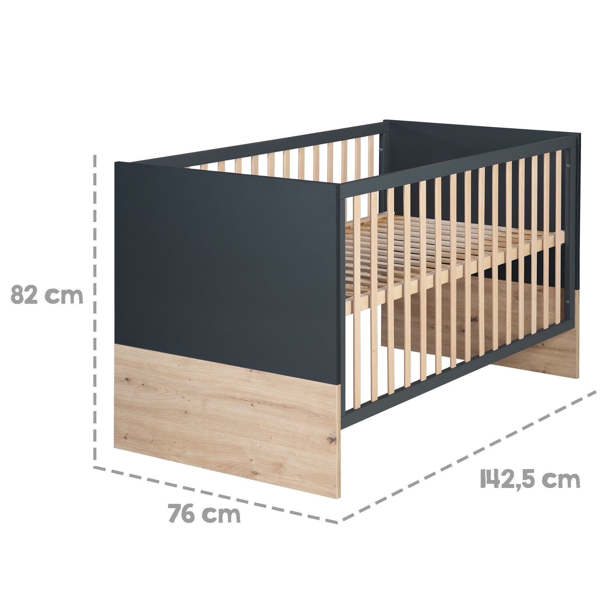 roba® Babybett Lenn, Gitterbett Umbaubar & Mitwachsend - Höhenverstellbar