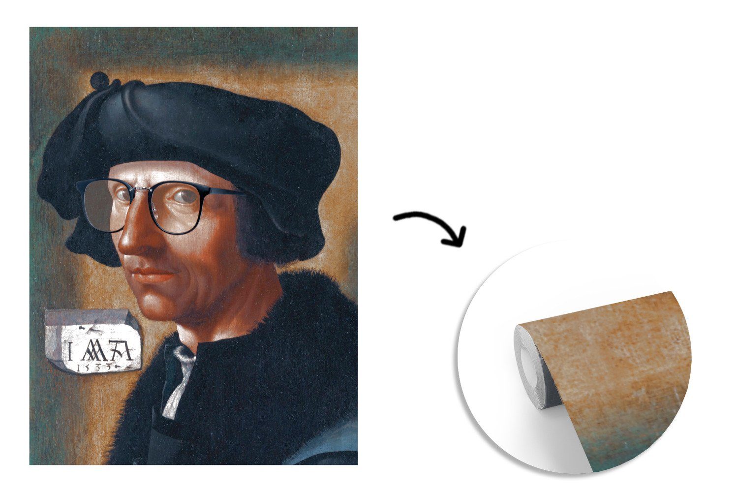 Jacob Cornelisz Montagefertig - Wandtapete Vinyl Fototapete - MuchoWow van Tapete bedruckt, Matt, St), Oostsanen für (4 Brille, Selbstporträt Wohnzimmer,