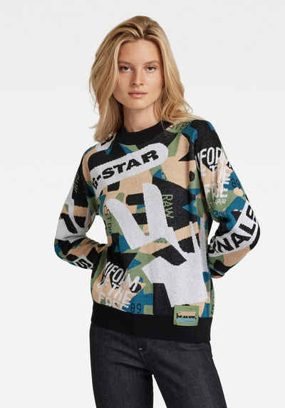 G-Star RAW Strickpullover »Jacquard Raglan Knitted Pullover« im G-Star Grafik-Design