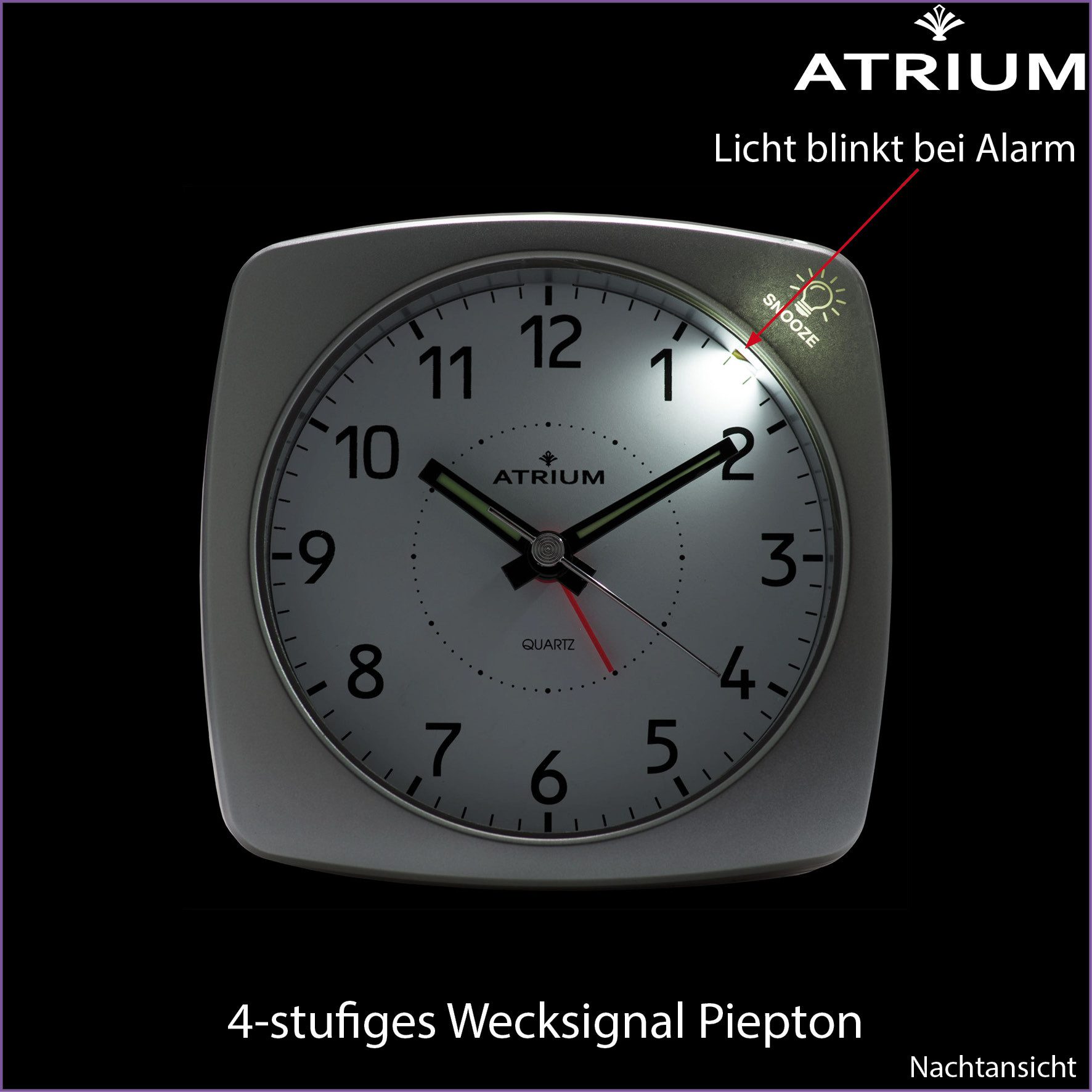 Atrium Quarzwecker A251 Analog Quarz ohne Ticken Licht Snooze Klassisch Modern – Bild 5 von 5