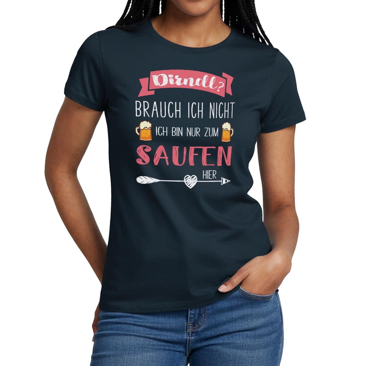 Spreadshirt T-Shirt Ersatz Dirndl, Nur zum Saufen Hier, Bayern Humor Frauen T-Shirt (1-tlg) Slim Fit, fällt klein aus