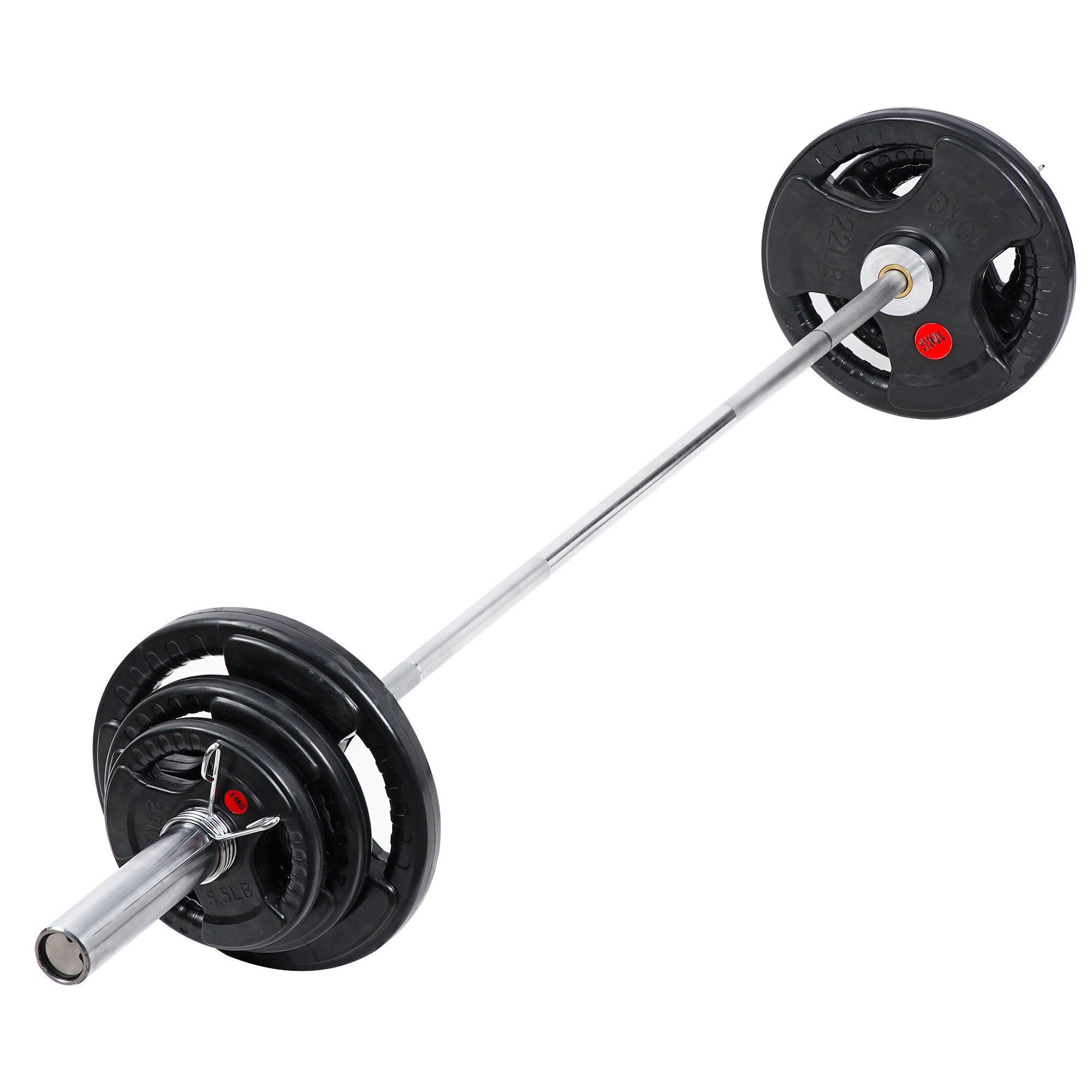 wuuhoo Hantel-Set 50kg Set Langhantelstange Olympia Hantelscheiben 2, Fitness Set, Langhantelscheiben gummiert mit Stahlkern und Griffen | Hantelsets