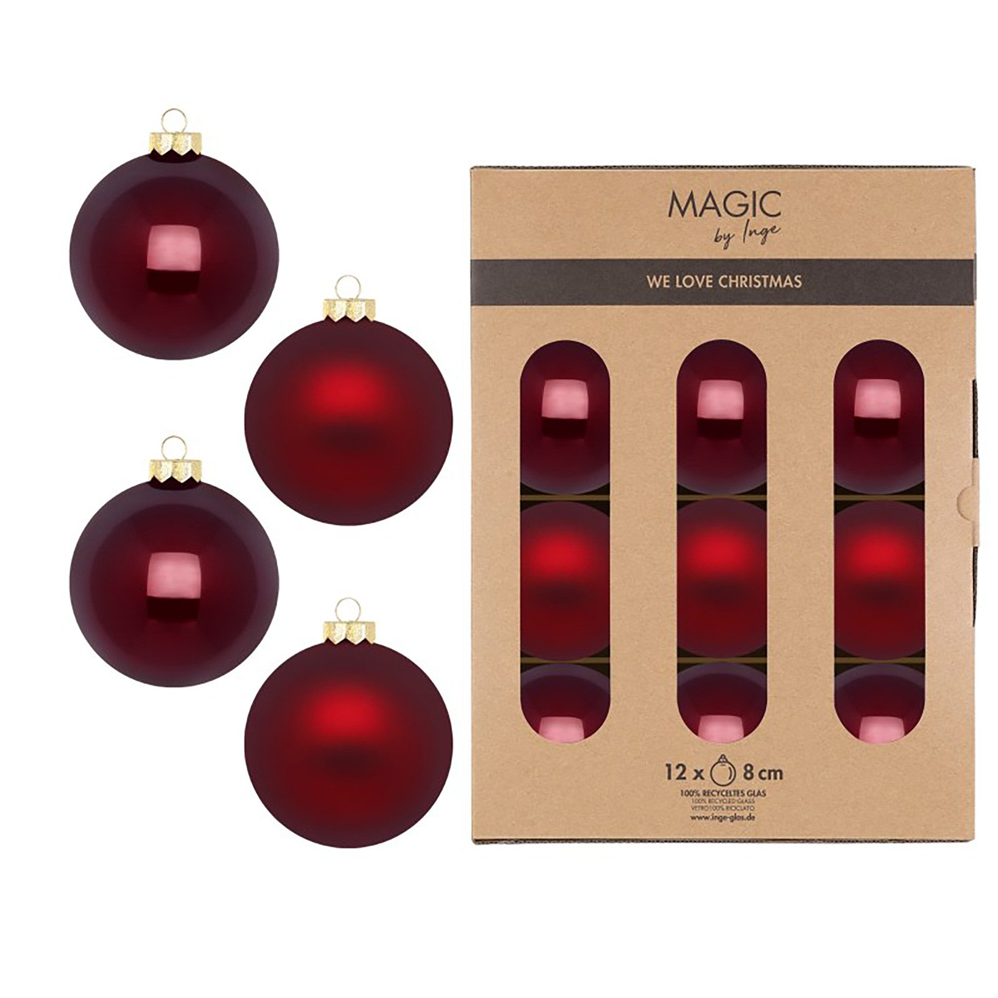 Holly & Jolly Weihnachtsbaumkugel, Weihnachtskugeln Glas 8cm 12 Stück - Smooth Port