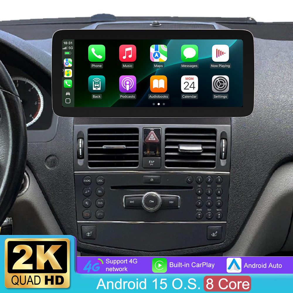 A-Sure 12.3" Autoradio 2K Carplay Navi Für Mercedes Benz C-Klasse W204 S204 Autoradio (Digitalradio (DAB), FM, AM)