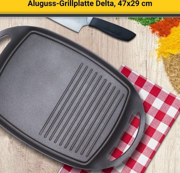 Krüger Grillplatte Delta (1-St), aus Aluminiumguss, für Induktions-Kochfelder geeignet, 47 x 29 cm