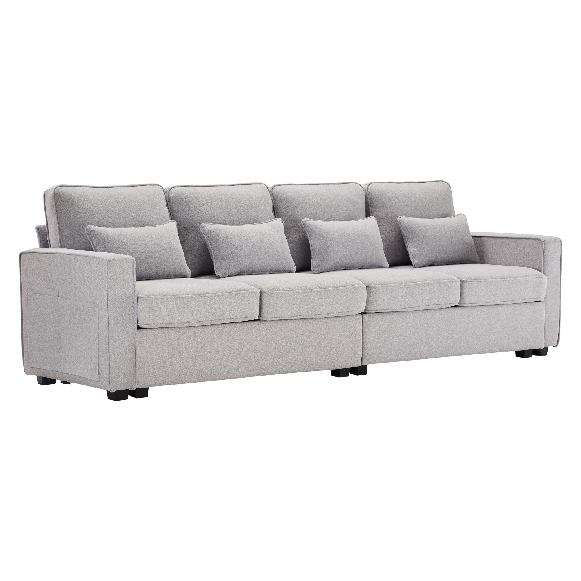 JOIVI Sofa modernes 4-Sitzer-Sofa, Viersitzer-Sofa aus Leinenstoff mit Armlehnentaschen und 4 Kissen